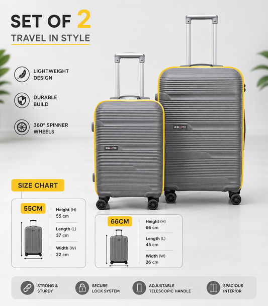 ROAMX Set of 2 Trolley Bags 20 & 24 Inch | Premium Hard Shell Luggage | 8 Spinner Wheels | Lightweight & Durable Suitcase Set