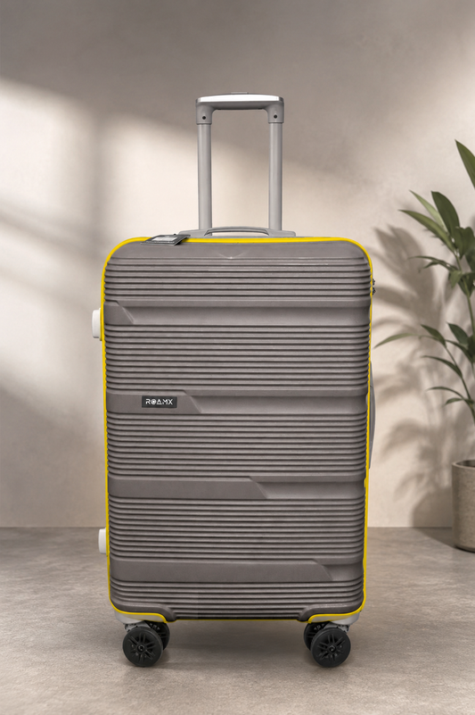 ROAMX 28 Inch Large Trolley Bag | 8 Wheels Spinner Suitcase | Hard Shell Luggage | Check-In Travel Bag | Yellow Binding