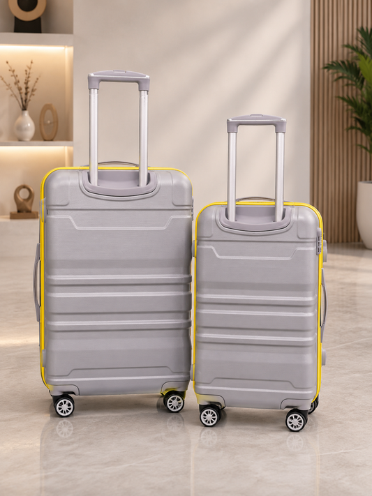 Roamx Pack of 2 Silver Trolley Bag Set, 20 & 24 Inch Hard Shell Luggage Suitcase with 8 Wheels