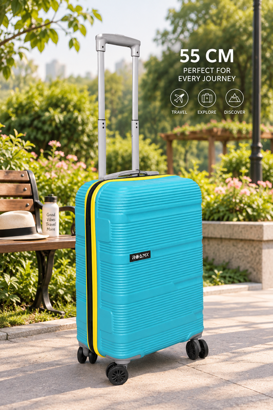 Roamx 20 Inch Teal Trolley Bag 55 CM, Hard Shell Luggage Suitcase with 8 Wheels