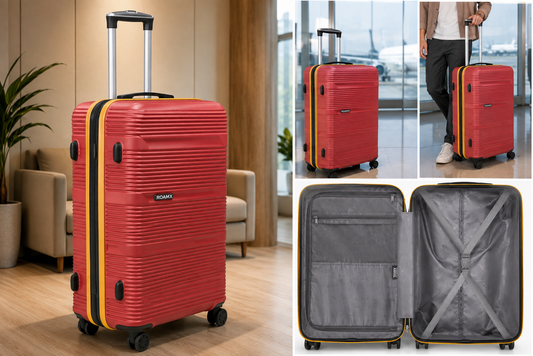 24 Inch Cherry Red ROAMX Hard Shell Trolley Suitcase | 8 Wheels | Check-In Luggage | Stylish Travel Bag