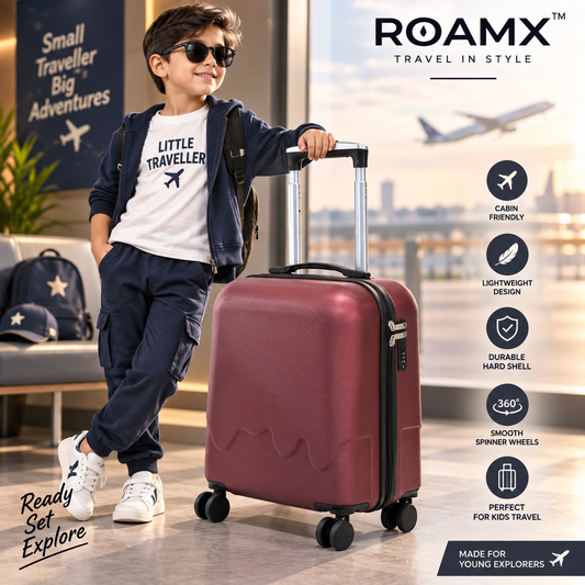 Roamx 18 Inch Kids Trolley Bag | Lightweight Hard Shell Suitcase with 4 Wheels, Fun & Stylish Travel Luggage for Boys & Girls