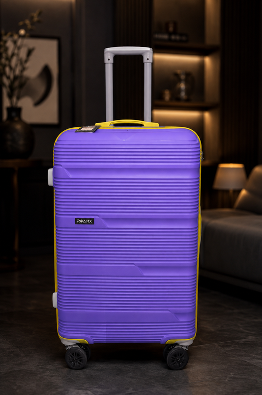 ROAMX 24 Inch Purple Hard Shell Trolley Suitcase, 8 Wheel Spinner Luggage, Lightweight Check-In Travel Bag