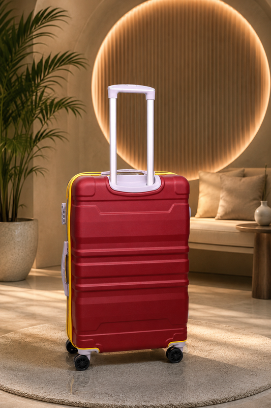 Roamx 24 Inch Maroon Trolley Bag 66 CM, Hard Shell Luggage Suitcase with 8 Wheels