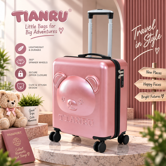 ROAMX Girls Trolley Bag, Cute Cartoon Hard Shell Luggage, Lightweight 4 Wheel Travel Suitcase for Kids, Stylish Travel Bag for Girls