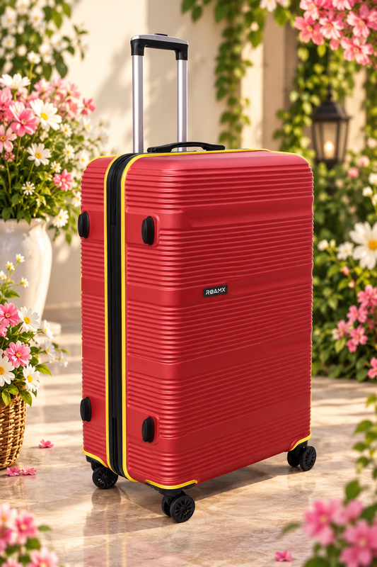 24 Inch Cherry Red ROAMX Hard Shell Trolley Suitcase | 8 Wheels | Check-In Luggage | Stylish Travel Bag