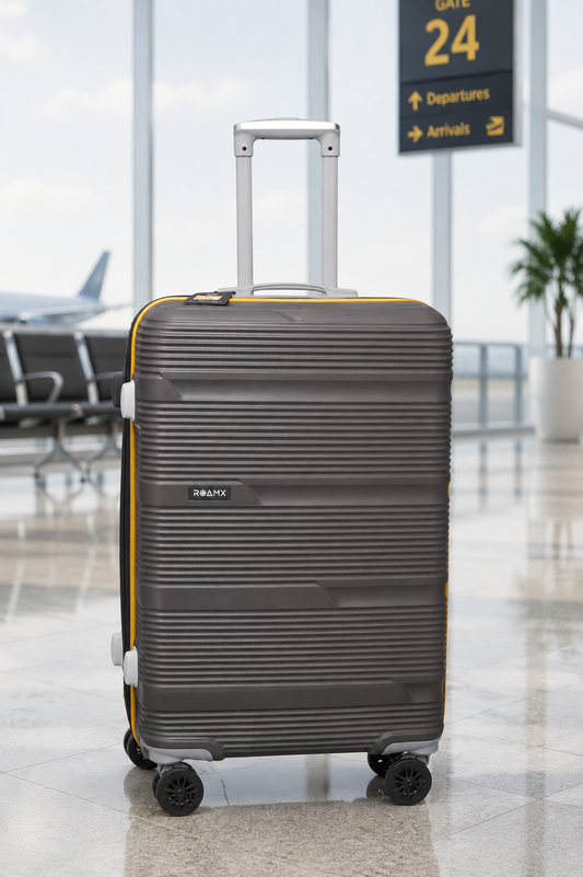 ROAMX 24 Inch Hard Shell Trolley Bag with 8 Spinner Wheels – Premium Grey Travel Suitcase