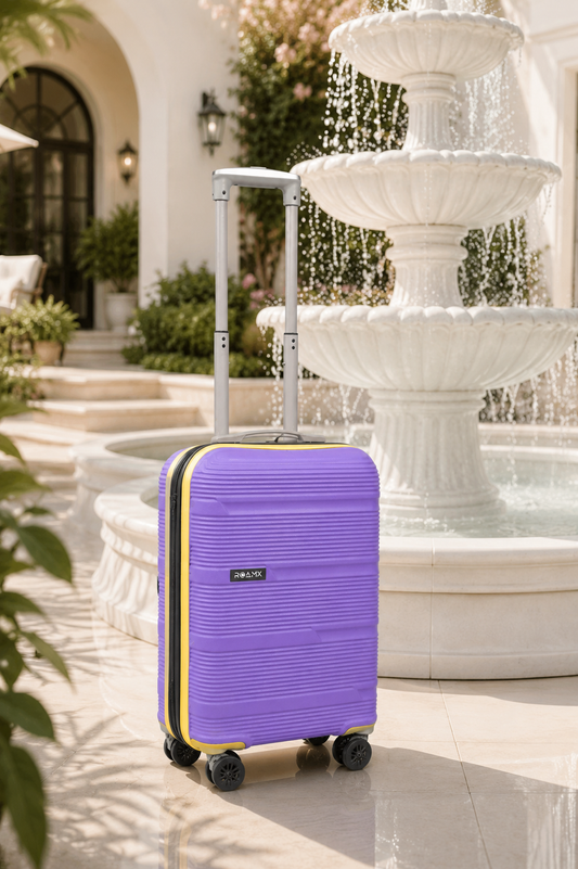Roamx 20 Inch Purple Trolley Bag | Hard Shell Cabin Suitcase | 8 Wheel Spinner Luggage