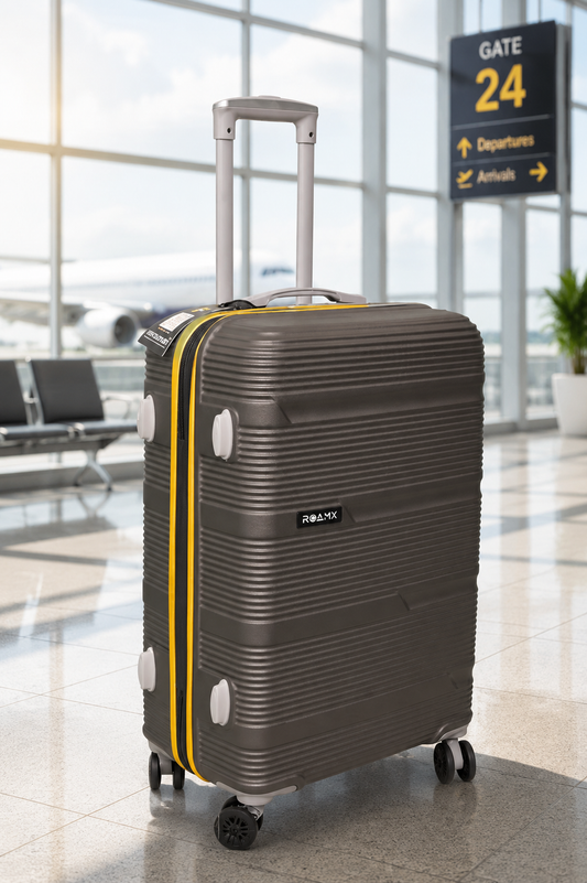 ROAMX 24 Inch Hard Shell Trolley Bag with 8 Spinner Wheels – Premium Grey Travel Suitcase
