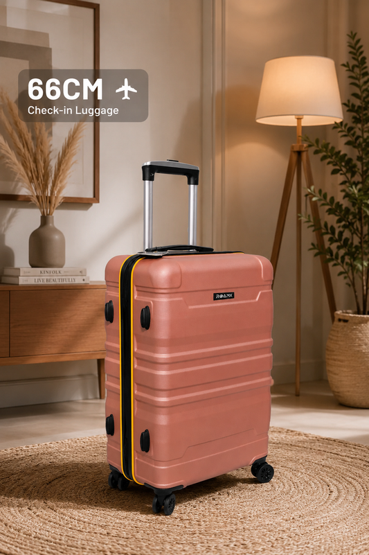 Roamx 24 Inch Trolley Bag 66 CM Rose Gold Hard Luggage Suitcase with 8 Wheels, Travel Bag