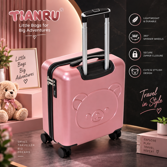 ROAMX Girls Trolley Bag, Cute Cartoon Hard Shell Luggage, Lightweight 4 Wheel Travel Suitcase for Kids, Stylish Travel Bag for Girls