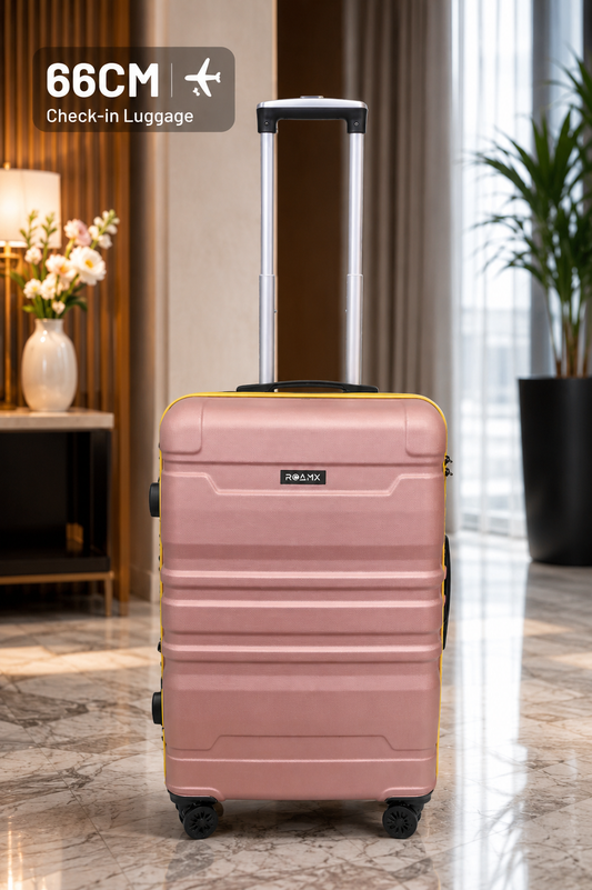 Roamx 24 Inch Trolley Bag 66 CM Rose Gold Hard Luggage Suitcase with 8 Wheels, Travel Bag